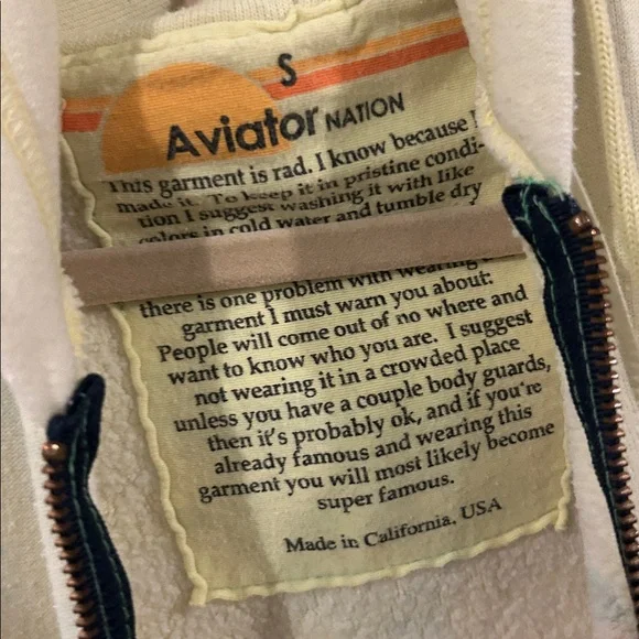 Aviator Nation yellow full zip classic rainbow  logo hoodie unisex flawed Small - Picture 7 of 11